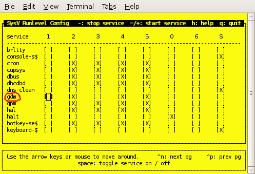 Screenshot of sysv-rc-conf